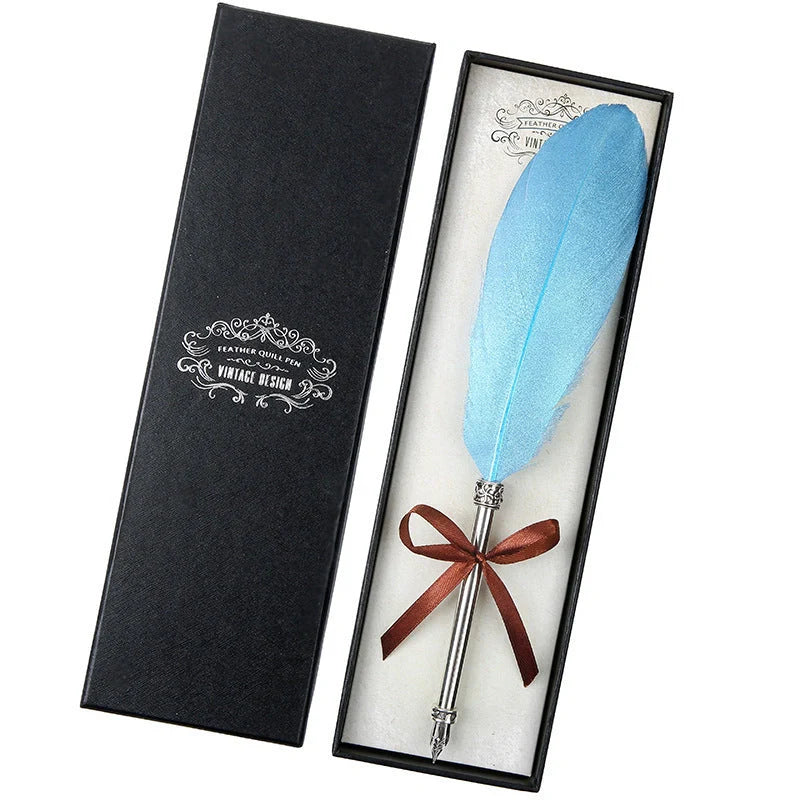 European Retro Feather Pen Gift Box with stainless steel shell and elegant feather design
