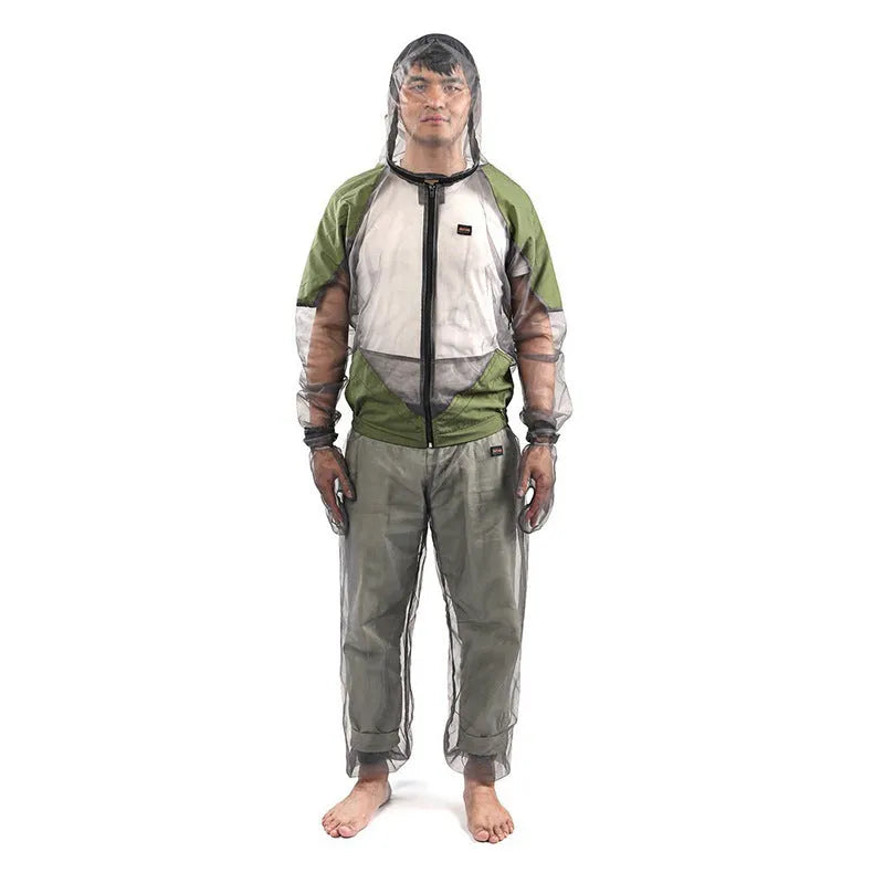 Grey plaid mesh anti-mosquito jacket for outdoor cycling hiking camping fishing, unisex sizes M to XXXL