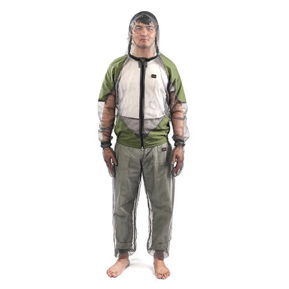 Grey plaid mesh anti-mosquito jacket for outdoor cycling hiking camping fishing, unisex sizes M to XXXL