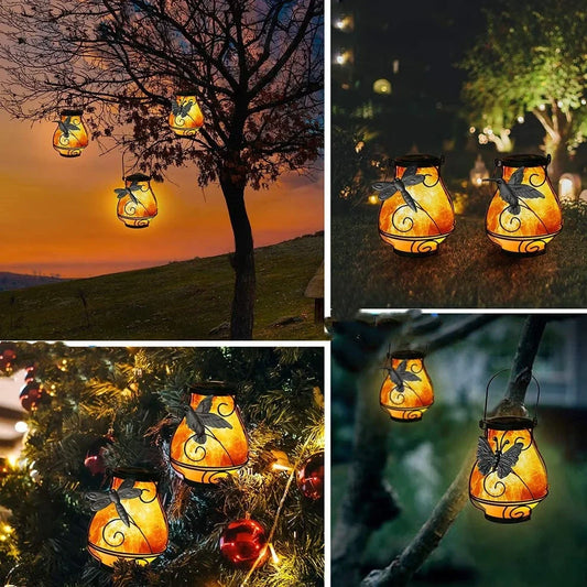 Solar-powered outdoor LED garden light with dynamic flame effect in European butterfly design