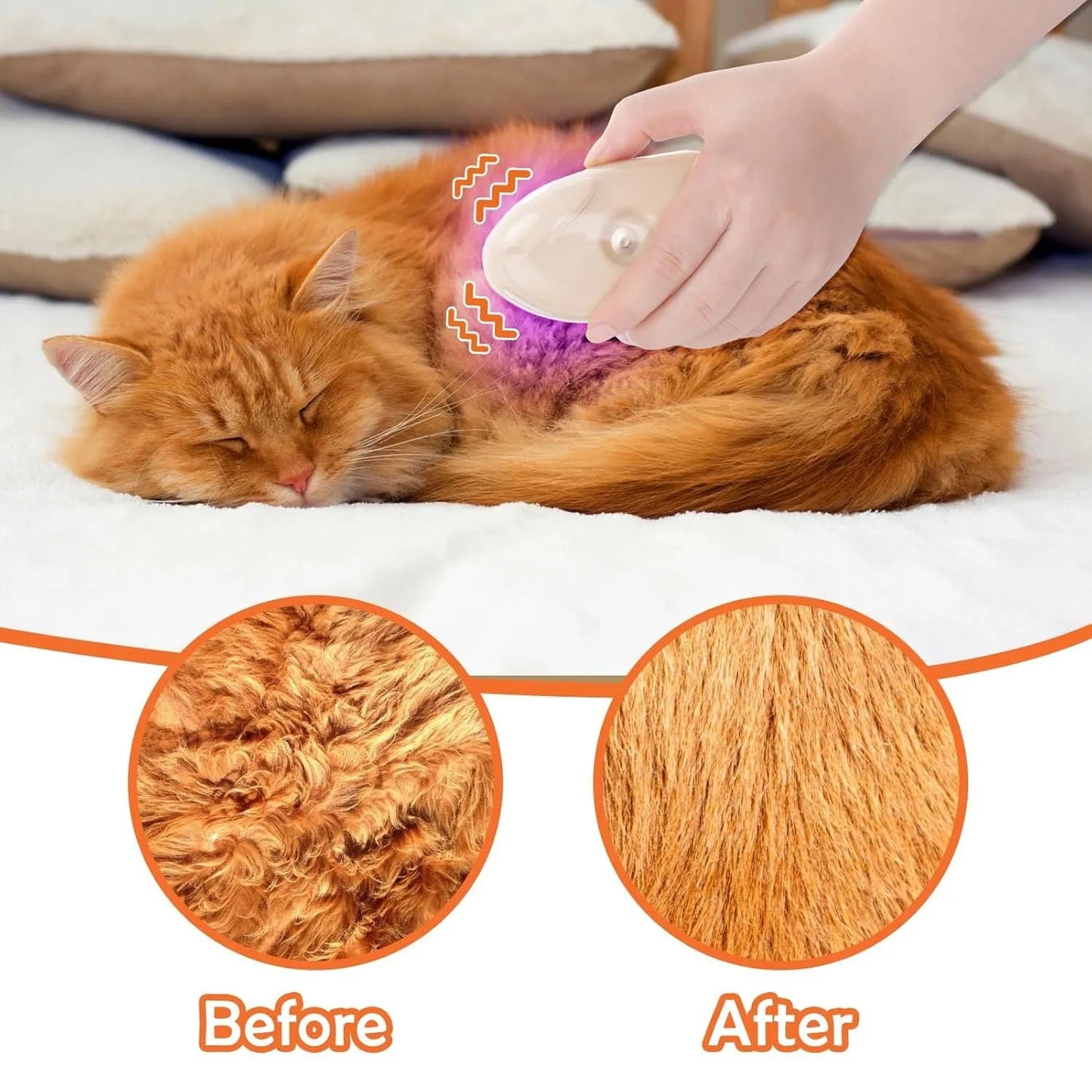 Yellow cat steam brush with silicone teeth, water spray, and ringworm detector lamp for pet grooming