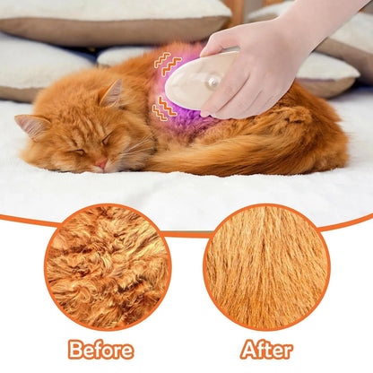 Yellow cat steam brush with silicone teeth, water spray, and ringworm detector lamp for pet grooming