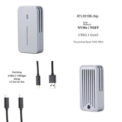 Aluminum external SSD enclosure measuring 5.2cm with USB-C port for 10Gbps transfers