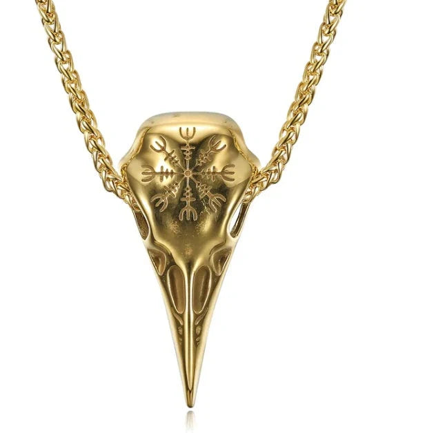 Stylish titanium steel Viking skull pendant necklace with an eagle beak design