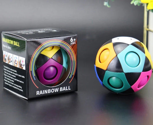 Colorful stress-relieving soccer ball puzzle with 12 holes, designed to engage children's cognitive skills and provide entertainment