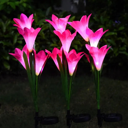 Colour-changing solar-powered flower-shaped lawn lamp for outdoor garden lighting