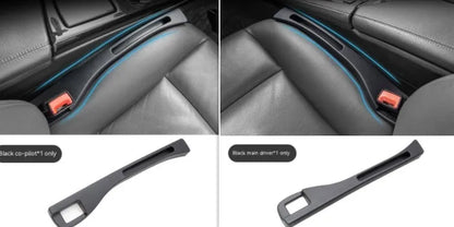 Black car seat gap storage box organiser pocket placed between vehicle seat and centre console