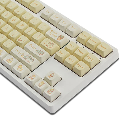 Custard design mechanical keyboard keycap set for 68 75 98 100 column layouts in mouse grey and yellow colourways
