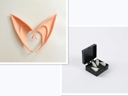 A pair of soft, flexible elf ears in various colors and sizes, perfect for Halloween costume accessories.