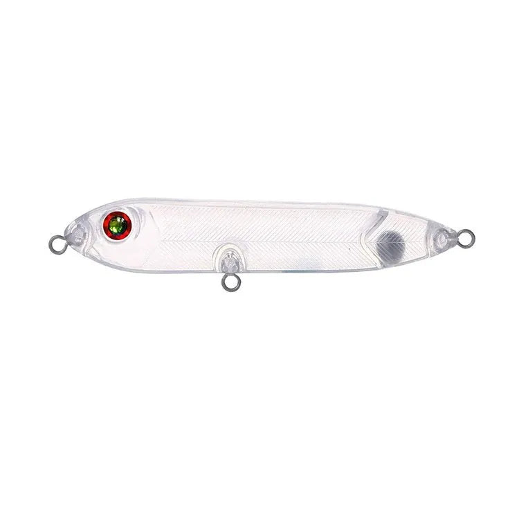 Transparent 9.5cm long DIY fishing lure blank shell made of ABS plastic with a visible 7mm eye hole.