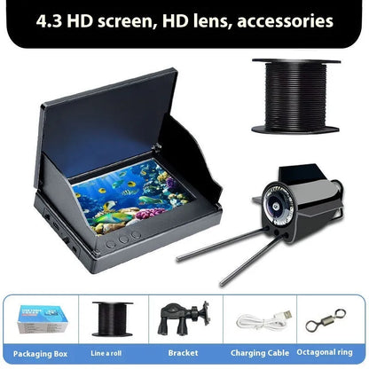 Underwater fish finder camera with 4.3-inch monitor, 220-degree lens, and LED lights on a 30-metre cable.