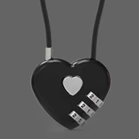 Peach heart-shaped ABS plastic bicycle helmet lock with a long steel cable, shown in various colours.