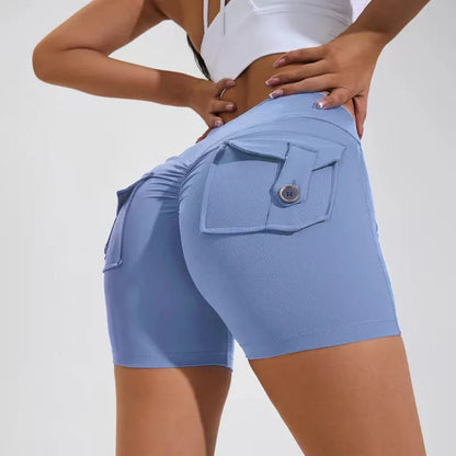 Women's high-waist fitness shorts with pockets in quick-dry nylon fabric