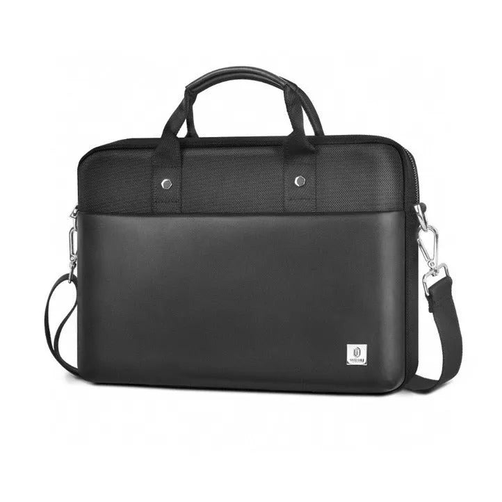Black Oxford cloth laptop handbag with multiple pockets, lock, and separate computer compartment for 14-inch or 15.6-inch devices