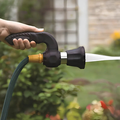 Black Mighty Power Hose Blaster Nozzle with five spray settings and ergonomic handle for garden and car washing