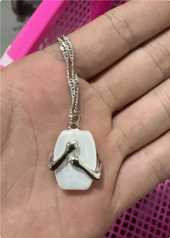 Elegant Baroque Pearl Pendant Necklace with Silver Water Wave Chain