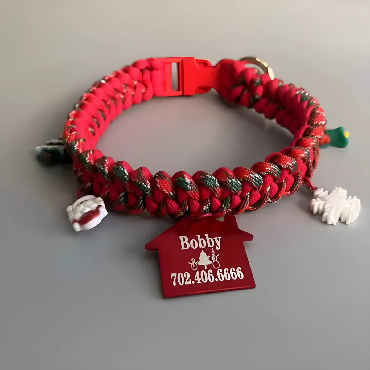 Green hand-held rope dog leash with a P chain and metal release buckle for a large dog.