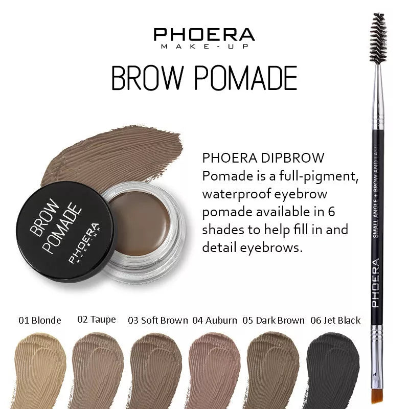 Phoera Eyebrow Cream with 6 shades and double-head brush for natural-looking eyebrows