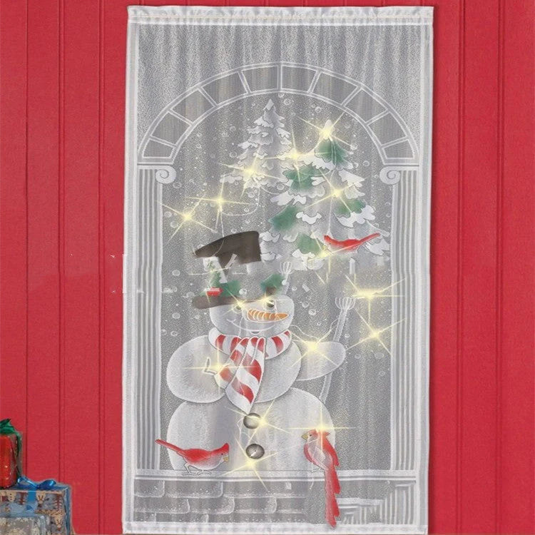 Christmas themed blackout curtains with Santa, snowmen, deer, and presents designs
