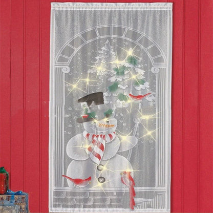 Christmas themed blackout curtains with Santa, snowmen, deer, and presents designs