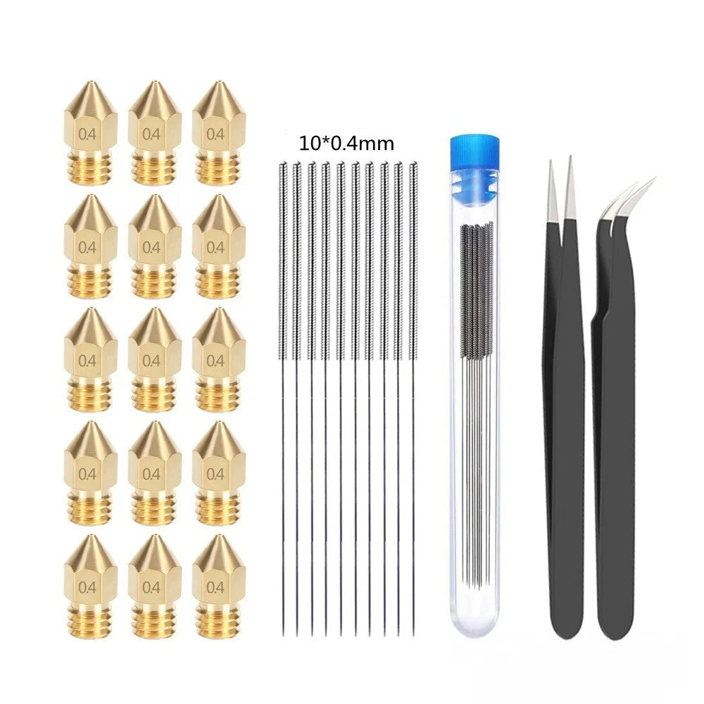 MK8 3D printer nozzle kit with brass nozzle and stainless steel cleaning pin for Ender 3 and CR-10