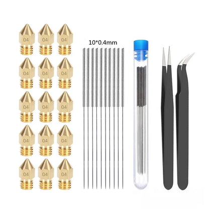 MK8 3D printer nozzle kit with brass nozzle and stainless steel cleaning pin for Ender 3 and CR-10