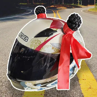Motorcycle helmet decorative balls showing 8cm height, 5cm diameter with non-marking adhesive for helmet attachment