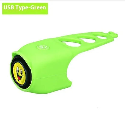 Electronic bicycle horn in six colour options showing compact plastic design for handlebar mounting