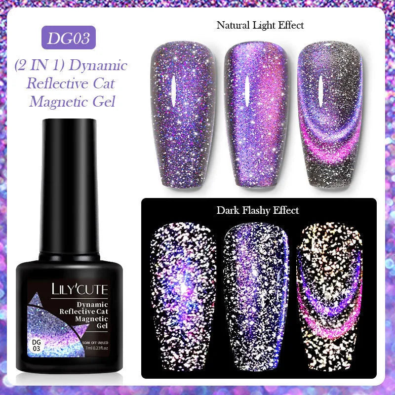 Diamond In The Debris Cat Eye Series UV Gel Polish bottles in six colours with glitter and fragments
