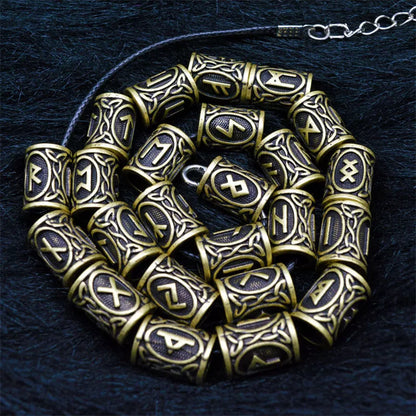Set of 24 Viking Rune Beard Beads in antique silver, bronze, and red brass