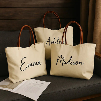 Natural cotton canvas tote bag with strong handles in beige white colour