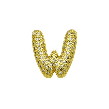 Retro style copper bracelet with English letter charm featuring micro inlaid zirconium stones in gold plating