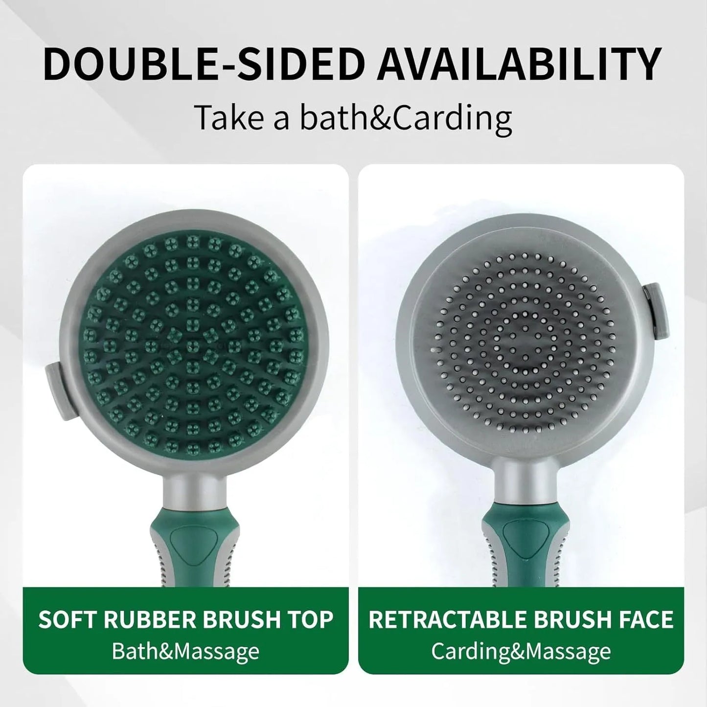 Green and pink two-sided pet brush showing retractable slicker bristles and silicone massage nubs on a white background.
