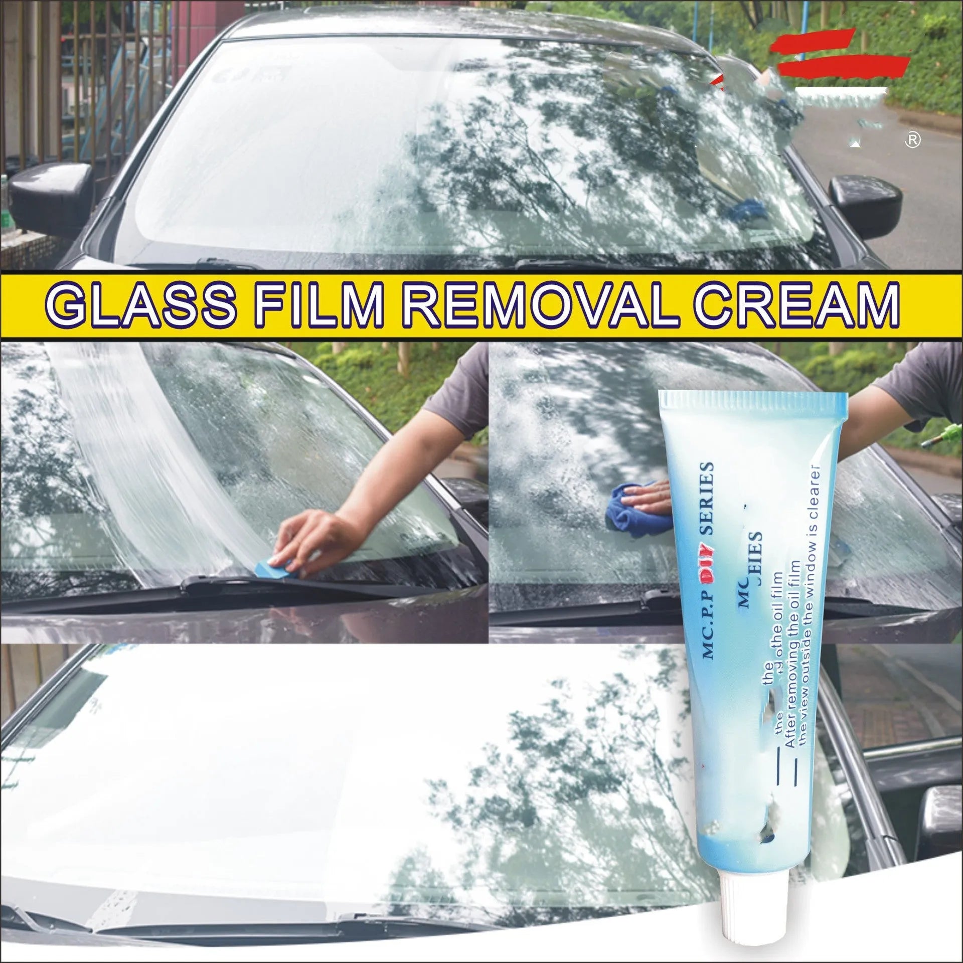 White English bag containing a 15ml automotive glass rainproof cleaning agent.