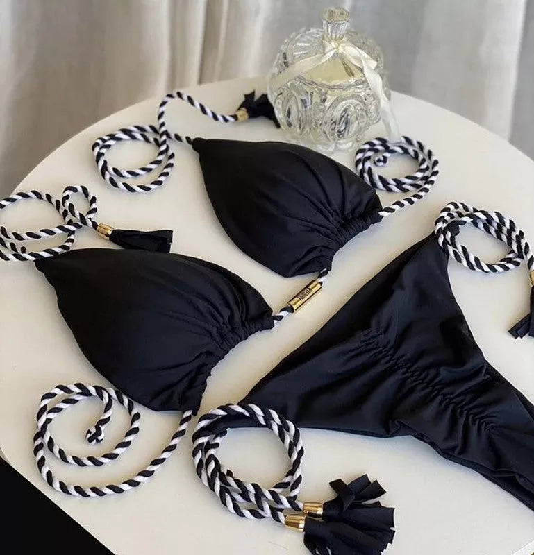 Braided Bikini Triangle Bag Swimsuit in quick-dry nylon fabric