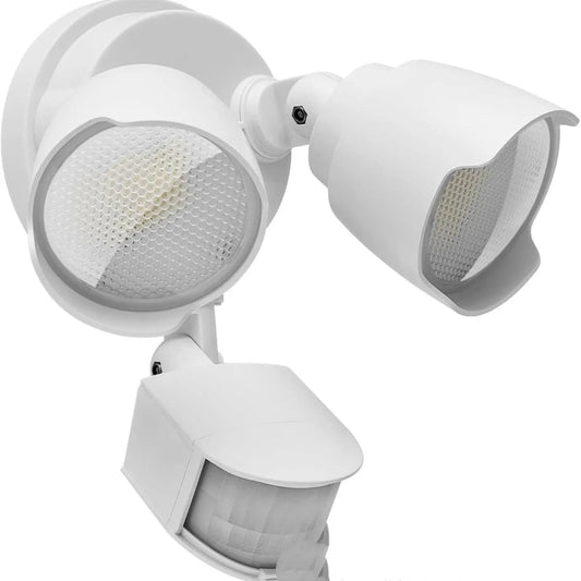 White LED security flood light with motion sensor for outdoor wall mounting
