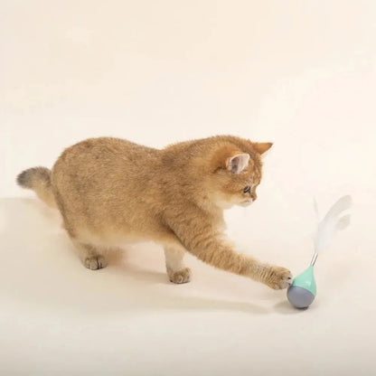 Feather tumbler cat toy with aluminium alloy frame and goose feather lure in green colour