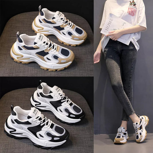Retro Color Matching Casual Sneakers for Students in black and khaki