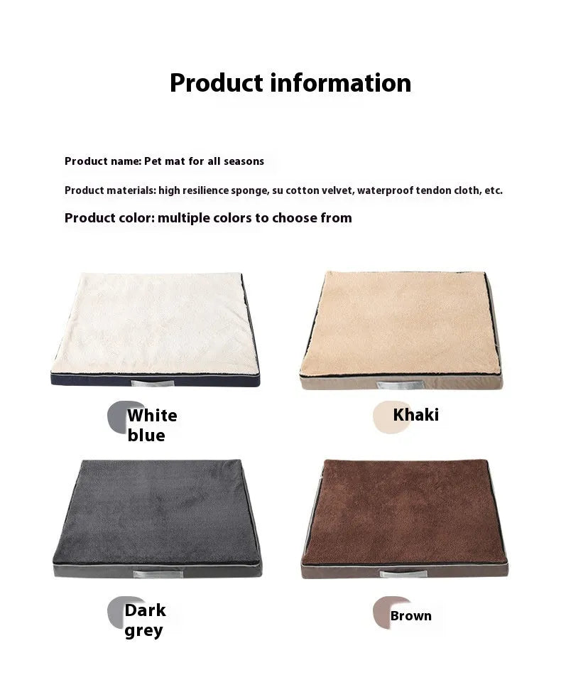 Removable and washable memory sponge dog mat in brown colour, showing 10cm thickness and size options for pet comfort