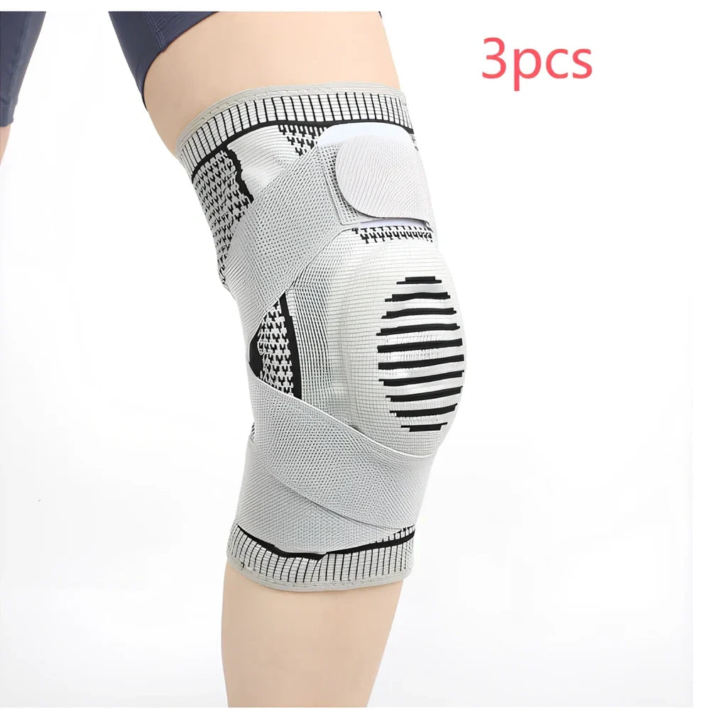 Outdoor sports pressure knee pads in fluorescent green, breathable polyester construction for mountaineering and cycling