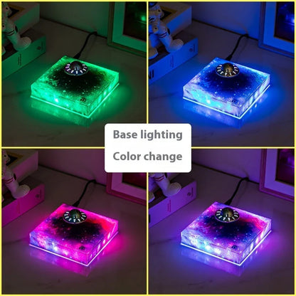Levitating UFO Galaxy Lamp with color-changing RGB lighting, magnetic suspension, and a glowing galaxy base