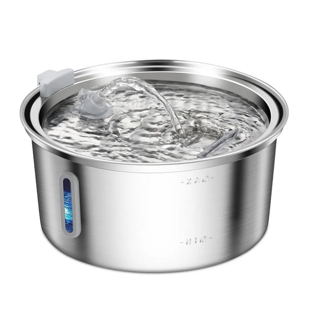 Stainless steel round pet water dispenser with 4L capacity and multiple outlet options
