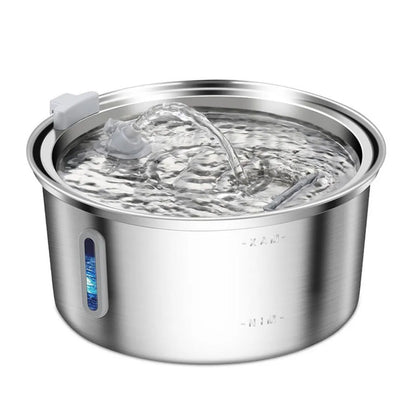 Stainless steel round pet water dispenser with 4L capacity and multiple outlet options