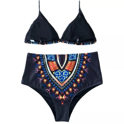 Ladies high waist floral split bikini for swimming, quick-drying fabric, available in multiple sizes