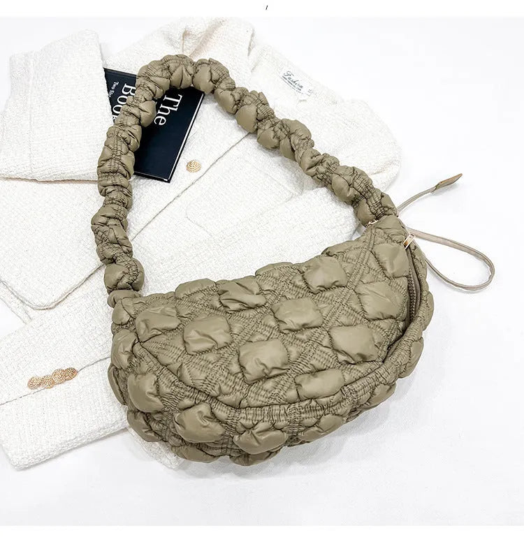 Women's Cloud Underarm Bag in nylon with 35cm width, 20cm height, and 120cm strap in a solid colour option