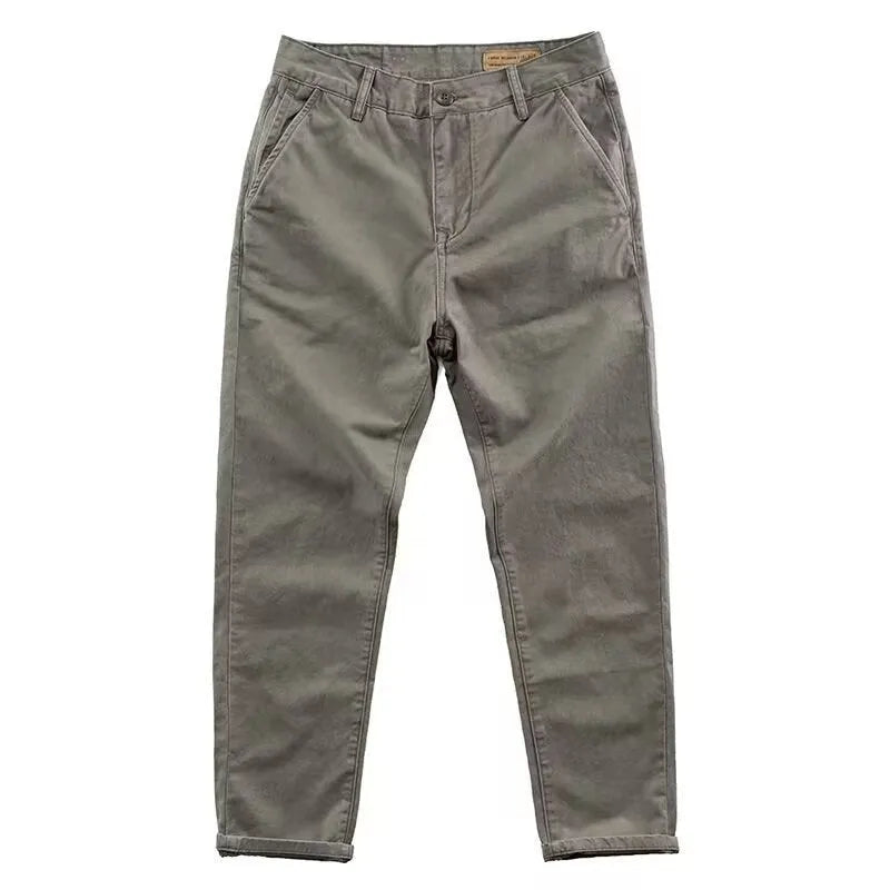 Men's slim fit casual trousers in cotton-polyester blend with straight leg, shown in multiple colour options.