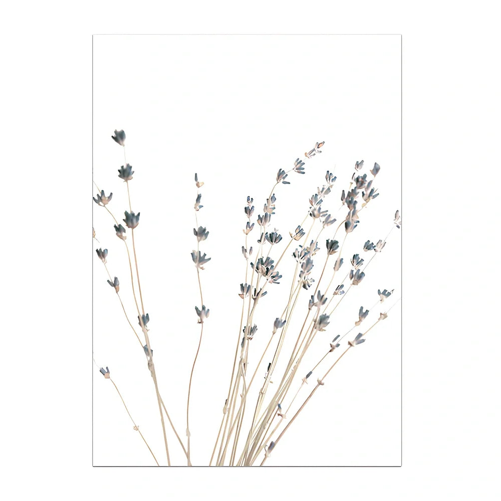 Frameless canvas painting with detailed flower, grass and leaf botanical patterns in Nordic style