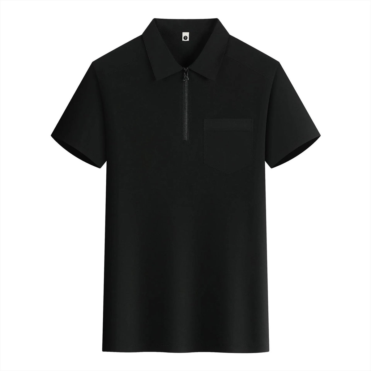 Short sleeve grey nylon work shirt with lapel zipper pockets and tooling culture design