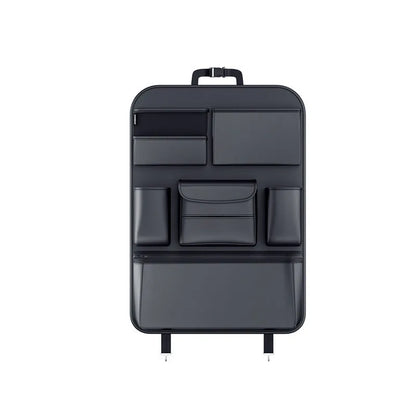 Black leather car seat back storage hanging bag organiser with handle
