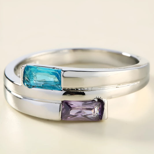 Copper electroplated zircon ring in silver colour with European and American unisex design